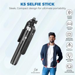 Kratos K5 Selfie Stick Tripod with Balance Handle, 64 inch & Stable 4 Leg Design,Recharable BT Remote, Long Tripod Stand for 360° Rotation Panoramic Shoot, Made for Phones,Ring Light, Gopro,Camera image 1