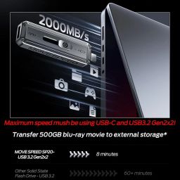 MOVE SPEED 256GB External SSD, 2100MB/s TLC Reliable Transfer Portable SSD with USB 3.2 Gen2x2 + Type C, Cool USB Drive for Phone/Windows/Mac (SP20) image 3