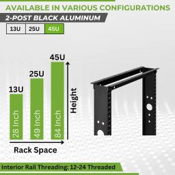 NavePoint 45U Lightweight 2-Post IT Open Frame Server Network Relay Rack Aluminum Black image 2