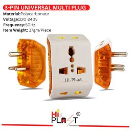 hi plasst pins n plugs Hi-Plasst 3 Pin Plug Socket Adapter (4 Pieces)– Universal Multi Plug Travel Converter 6A & 10A – 3 Way Plug for UK, US, EU – Compact & Lightweight image 2
