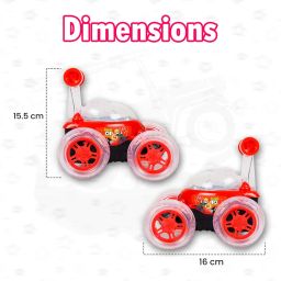 Gooyo 9802 Rechargeable 5 Functions 360° Rotating & Rolling Big Stunt Car Toy with USB Cable & Remote Controller with Demo Feature | Red Color, Power Source: Lithium Battery in Car (Included) image 3