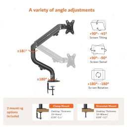 ARTIKEL Monitor Desk Mount | Adjustable Spring Assisted Monitor Arm | VESA Mount with C Clamp & Grommet Mounting Base | Computer Monitor Stand for Screen up to 32 inch | Curve Series | Single Monitor image 3