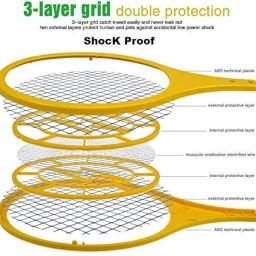 320 Mosquito Killer Racket with led Torch Bug Zapper Racket, Insect Fly Killer, Mosquito Repellent Electric Swatter Unique 3-Layer Safety Mesh Multi Colour image 3