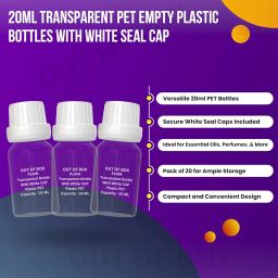 OUT OF BOX 20ml Transparent PET 20 Pieces Empty Plastic Bottles with White Seal Cap Versatile Packaging for Essential Oil, Carrier Oil, Perfume, and Various Liquids - 2.7 x 1 Inches image 2