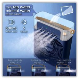 Drumstone 𝟏𝟓 𝐘𝐄𝐀𝐑𝐒 𝐆𝐮𝐚𝐫𝐚𝐧𝐭𝐞𝐞 Mini Evaporative Air Cooler Fan with 3 Speed Modes, LED Night Light, 60° Adjustable Airflow & 3H Timer, Small Desktop Fan for Home, Office, Dorm 𝐁𝐥𝐮𝐞 image 1