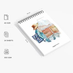 Amazon Basics Watercolour Book | A5 Size 24 Perforated Pages | 300 GSM, Bleed-Free Paper | Wiro Bound, Lay-Flat Design | Ideal for Watercolour, Acrylic, Mixed Media & More image 3