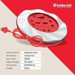 Goldmedal Twister 16A 3-Pin Cable Extension Cord (White and Red) Pack of 1, 3.5-Meter Cable, Master Switch with Indicator, 6/16A Universal Socket, International Socket & 2 Pin Socket,250Volts image 5