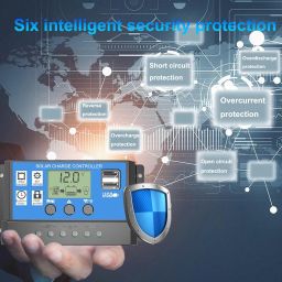 Skypearll Solar Charge Controller 30A, Solar Charge Controller 12V/24V Intelligent Battery Regulator for Lead Acid & Lithium Battery with LCD Display and 3A USB Port (Blue) image 5