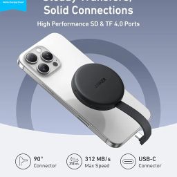 Anker MagGo USB-C Adapter, SD Card Reader for iPhone 16 Series, Portable Magnetic Memory Card Reader with Built-in Cable, Dual Slot for SD&TF Card, 312MB/s Max Data Transfer for USB C Devices(Black) image 1