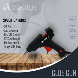 Atrocitus 20W Black Glue Gun with Precision Nozzle & 10 Glue Sticks | Ideal for Arts, Crafts & Quick Fixes image 1