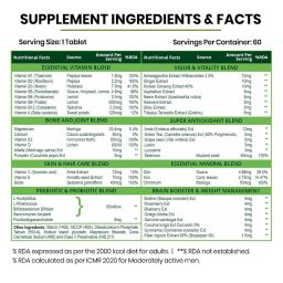 Vlado’s Himalayan Organics Multivitamin With Probiotics - 60 Ingredients Supplement For Men And Women | Vitamin C, D, E, B3, B5, B12, Zinc, Magnesium, Giloy & Biotin | Good For Bone & Joint Support | Gut health - 60 Veg Tablets image 1