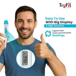 TryFit Digital Thermometer for Babies, Kids, Adults & Pets | 60 Sec Fast Reading | Waterproof Tip | Dual Mode °C/°F | LCD Display | Beep Alert | Mercury-Free | 1 Year Warranty | Battery Included image 1