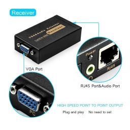 Ruhza VGA Extender Adapter, Video Extenders Over Cat5e/6 Ethernet Cable with Audio Support up to 100M (328ft/100m, Sender+Receiver) (100M VGA Extender Adapter) image 1