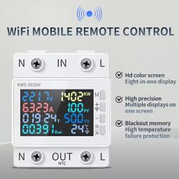 XPR3SS KWS-302WF Taxnele 8in1 Parameter Display 63A WIFI Smart Switch Circuit Breaker Energy Meter KWh Power Metering Timer Relay Remote Control Over Voltage Under Voltage Over Current Surge Protector image 1