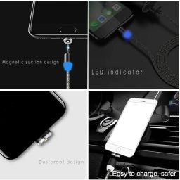 DUETMI New 2022 Nylon Wired Magnetic Ultra Fast Charging Cable, 360 Degree 3in1 Jack, LED Indicator Light Cable Compatible with All Type-C Smartphone, Android and iOS Smartphone image 4