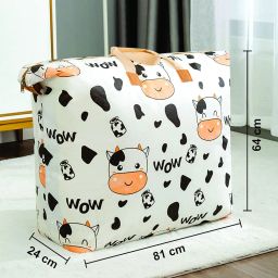 Non-woven Extra Large Size Underbed Storage Bag Waterproof (81 x 24 x 64 cm) - Zippered Closure & Handle Cow Print, Rectangular image 2