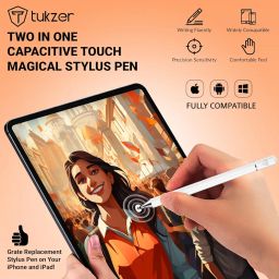 Tukzer Universal Stylus Pen for Smartphone/Tablet/iPad/Pro/Air/iPhone/iOS/Android/All Touch Screens Devices| Fine Point Disc Tip, Lightweight Aluminum Body Magnetic Cap Drawing Writing (White) image 2