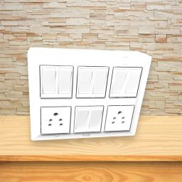 12-Module Silver Line Board with 8 Flat 10A Switches and 2 10A Sockets - Modern Electrical Panel image 2