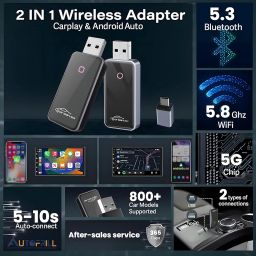 AUTOFRILL 2 in 1 Wireless Carplay & Android Auto Adapter Converts Wired to Wireless Dongle for Car | Quick Connection & Auto Reconnect | Bluetooth 5.3 & 5.8Ghz WiFi | Easy to Setup iOS & Android image 1