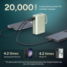 Ambrane 20000Mah Small Pocket Size Powerbank,USB Type-C Input Hanging Inbuilt Type C Cable,22.5W Fast Charging,Type C PD&USB Output for iPhone,Android Mobiles&Other Devices (Minicharge 20,Titanium) image 3