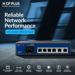 CP Plus 4EP + 2E Port 10/100Mbps AI PoE Switch | Easy and smart managed | Plug and Play | PoE Watchdog AI Function | CP-ANW-HP4H2-N65 image 1