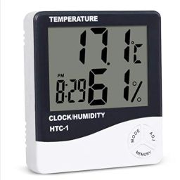 HTC-1 Digital Thermometer Hygrometer Clock Alarm/Alarm Calendar 5 Functions Large Screen Desktop Stand & Wall Mount White Thermometer Hygrometer Digital image 3