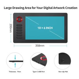 VEIKK A15PRO Graphic Drawing Pen Tablet 10 * 6 inch with 12 Hotkeys and a Quick Dial Support Windows, Mac, Linux, Android Mobile, Tilt Pressure (8192 Level Pressure Battery -Free Stylus) (Red) image 3