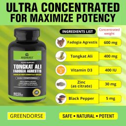 GREENDORSE Fadogia Agrestis 600mg & Tongkat Ali 400mg with Zinc & Vitamin D3 | Longjack Tongkat Ali (2% Eurycomanone) with Fadogia Agrestris Standardized to 10:1 Stem extract- 60 Veg Capsules image 5