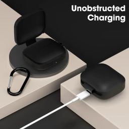 Sounce Protective Case for OnePlus Buds 3 – Soft Silicone Shockproof Cover with Keychain, Anti-Slip Grip, Scratch-Resistant, and Front LED Visibility – Black image 2