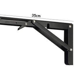 GLUN® Folding Shelf Brackets, 14 Inch Black Colour Heavy Duty Metal Collapsible Shelf Bracket for Bench, Table, Shelf Hinge, & Wall Mounted, Space Saving DIY Bracket image 3