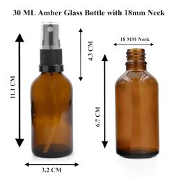 Happy Packaging 30ML Amber Round Empty Glass Botlle With Black Mist Spray and Over Cap| Refillable | Leak Proof For Essential Oils | Reusalble | DIY Perfumes | DIY serums (3) image 2