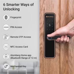 Atomberg Azhero Smart Door Lock | 6 Ways Unlocking | Fingerprint | PIN | Remote OTP | NFC Card | Atomberg App (Data Stored in India) | Key | 2 Stainless Steel Bolt | 2 Year Warranty (Rose Gold) image 1
