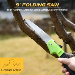 Deli DL580618 9" Folding Saw with 65Mn Steel Blade ABS Handle 3-Sided Grinding Teeth Secure Lock Handsaw for Pruning Gardening Camping Wood Cutting Tree Branch (Pack of 1,Green & Black) image 4