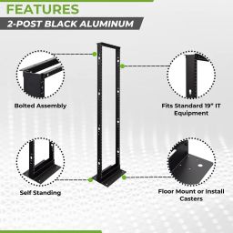 NavePoint 45U Lightweight 2-Post IT Open Frame Server Network Relay Rack Aluminum Black image 1