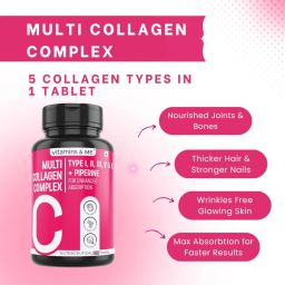 Multi Collagen Complex with Type I, II, III, V & X + Piperine by Vitamins & Me, 90 Tablets, best Collagen supplements for men and women image 3