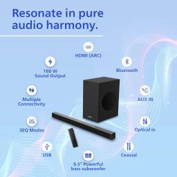 Philips Audio TAB4228/94 Award Winning 160W Bluetooth Soundbar with Rich Bass,3 EQ Modes, Multi-Connectivity Option with Supporting USB, HDMI(ARC),Optical, Coaxial & Aux-in for Easy Connection (Black) image 2
