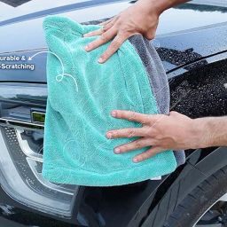 SOFTSPUN Microfiber Cloth for Car 1600 GSM 40x60 cms 1 Pcs Aqua Blue & Grey Twisted Loop Super Absorbent Towel - Edgeless Design with Plush Pile and Lint Free Cloth for Drying and Detailing. image 5