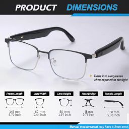 Smart Bluetooth Glasses for Women Men with Speaker Physical Color-Change Anti-Blue Light Polarized Built-in Microphone for Android iOS (Silver Frame) image 1