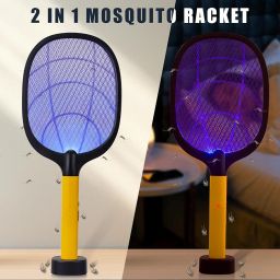 WEIRD WOLF 2 in 1 UV Light Mosquito Bat Racket Electric Fly Swatter with Base Stand, Lithium Battery, USB Type- C Charging, Warranty, Yellow/Black image 3