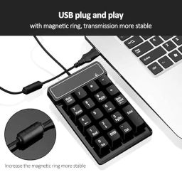 Wired Numeric Keypad, 19-Key Corded USB Number Pad External Numpad Portable Mini Numeric Keyboard for PC/Laptop/Notebook/Computer/Desktop with USB Ports, Black image 3