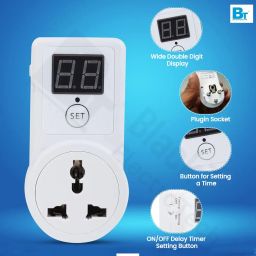 Blackt Elecrotech BT41PL : Timer Sockect switch ON/OFF Digital display countdown Off delay control socket 230 volt for Laptop, Mobile charger, ebike Sign boards (Min delay 10 min) White image 2