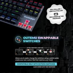 Cosmic Byte CB-GK-26 Pandora TKL Mechanical Keyboard Upgraded with Swappable Outemu Red Switches & Rainbow LED (Black/Grey) image 2