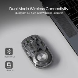 Portronics Toad 8 Transparent Wireless Bluetooth Mouse with Dual Wireless (BT + 2.4 GHz), Rechargeable Battery, Noise-Free Clicking, Show/Hide Desktop, Multi-Device Pair, Adjust Sensitivity (Grey) image 1