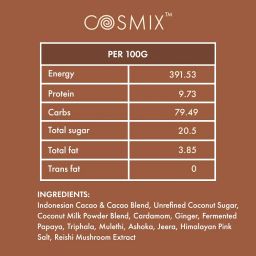 Cosmix My Happy Gut Hot Chocolate | For Improved Digestion & Overall Gut Health | Zero Refined Sugar, No Preservatives | Plant Based | Just add water & Enjoy | 200 gm - Makes upto 14 Cups image 4