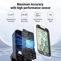 ThermoPro TP358 Bluetooth Thermometer for Room Temperature with Built-in Clock, Smart Temperature Sensor and Humidity Meter with Backlit, 260Ft Hygrometer Indoor Thermometer for Home Greenhouse image 1