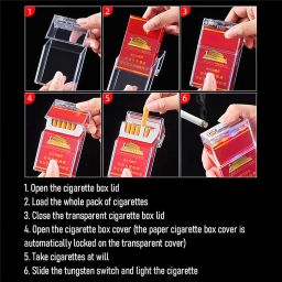 PIVDO Transparent Plastic Cigarette Case with Built-in LED Lighter: Windproof, Flameless, Slim and Portable Cigarette Holder for Smoking, Colorful Cigarette Box Case for Men image 2