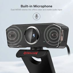 Redragon GW800 1080P Webcam with Built-in Dual Microphone, 360-Degree Rotation - 2.0 USB Skype Computer Web Camera - 30 FPS for Online Courses, Video Conferencing and Streaming, Optical, Black image 1
