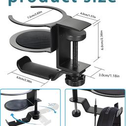 Headphone Stand for Table, 2-in-1 Desk Accessory with Cup Holder for Table, Clamp-On Design, Durable Construction, Black Finish, Ideal for Office and Gaming Desks image 1