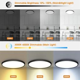 ELEPHANTBOAT plastic 12" Dimmable LED Ceiling Light with Remote Control, 24 W 3-Color Ceiling Light with Dim Night Light 1800k Warm, Round Flush LED Ceiling Lights (Black) image 1