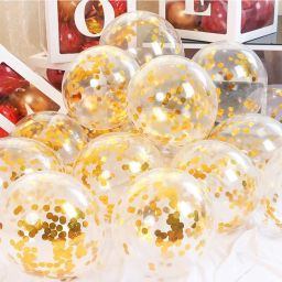 AMFIN® (Pack of 20) Transparent Balloons Bouquet Combo with Re Filled Gold Confetti & Ribbons for Anniversary, Birthday, Baby Shower, Valentine Day Party Decoration Balloon - Gold image 4